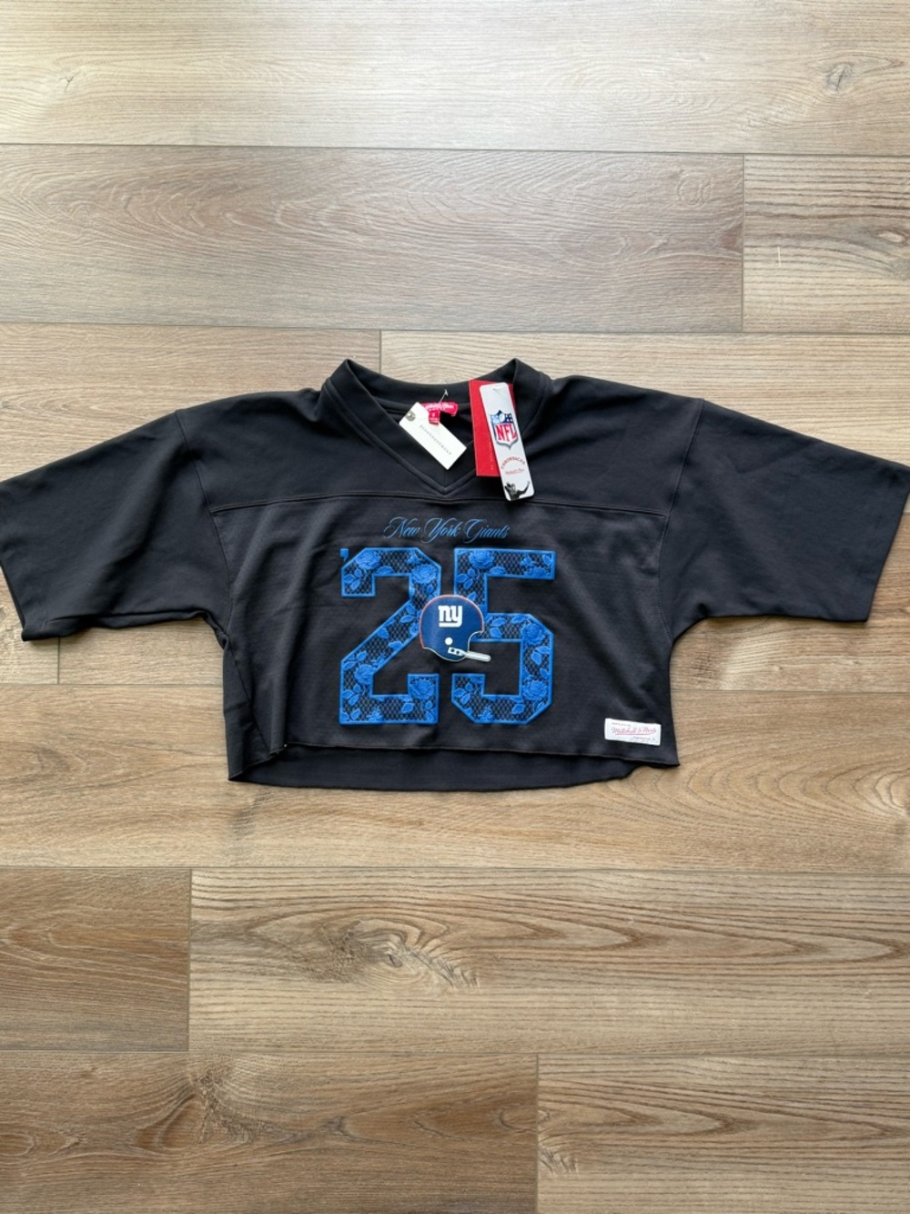 Women’s Mitchell And Ness New York Giants Cropped Jersey Black NFL